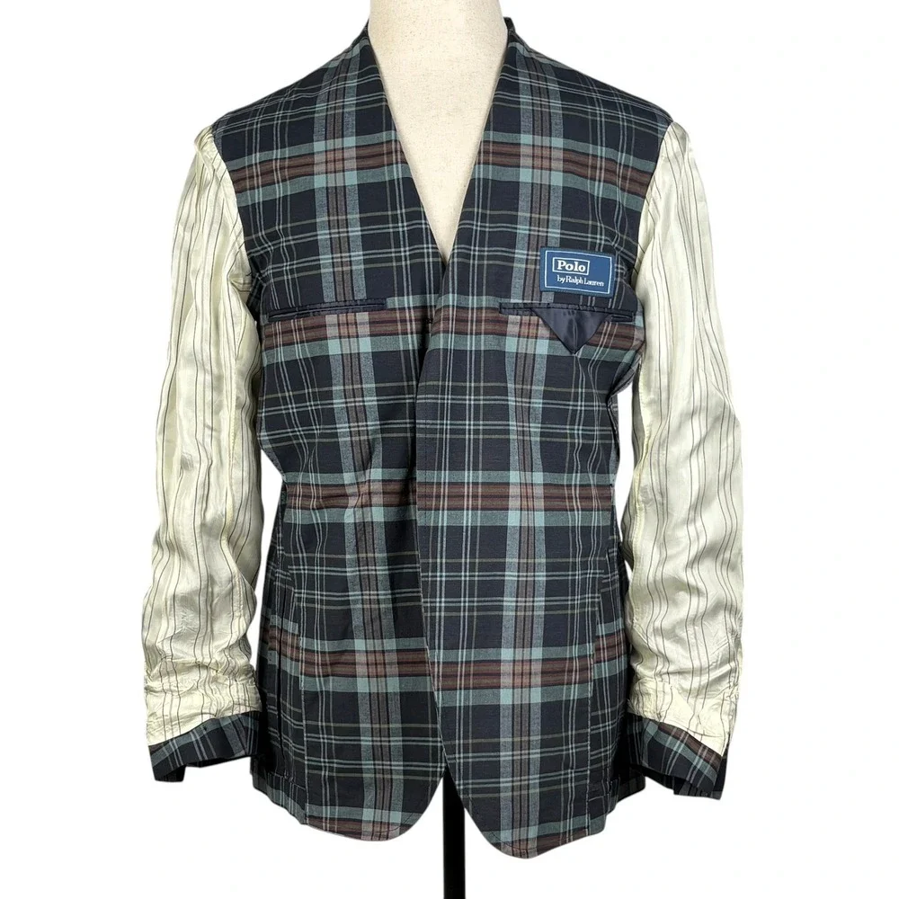 Polo Ralph Lauren Soft Tailored Sport Coat Mens 38R Navy Plaid Suit Jacket NEW
